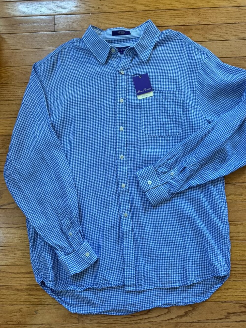 Blue White Linen Gingham Shirt XL NWT Classic Prep - Picture 2 of 9
